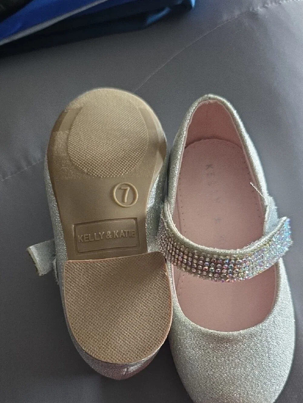 Kelly & Katie Girls Sparkling Gold Mary Jane Flats with Rhinestone Strap